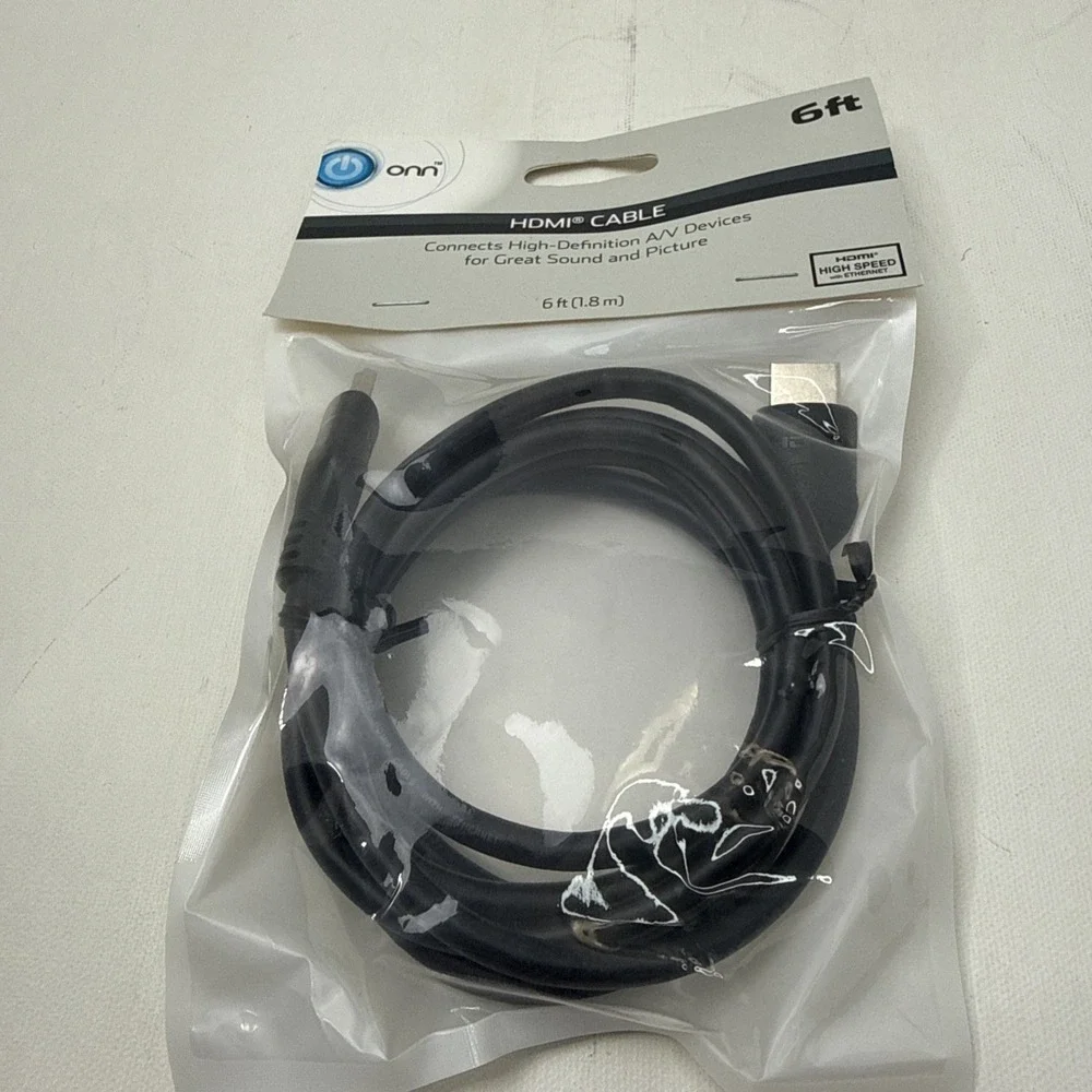 New Sealed ONN 6ft HDMI Cable Black Connects‎ High-Definition A/V Devices